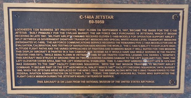 C-140A JETSTAR 59-5959 WAR MEMORIAL AIRCRAFT PLAQUE