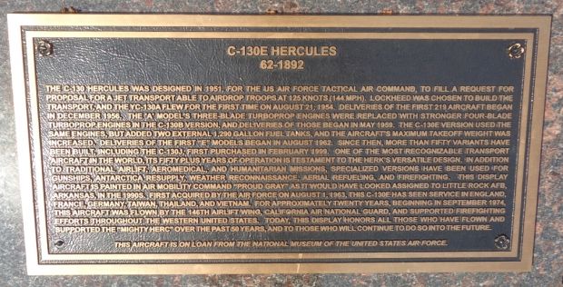 C-130E HERCULES 62-1892 WAR MEMORIAL AIRCRAFT PLAQUE