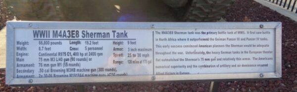 WWII M4A3E8 SHERMAN TANK WAR MEMORIAL PLAQUE