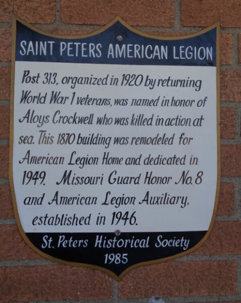 SAINT PETERS AMERICAN LEGION MEMORIAL BUILDING PLAQUE