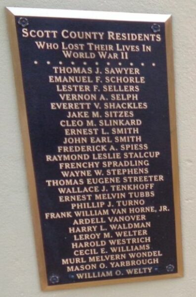 SCOTT COUNTY WAR VETERANS MEMORIAL PLAQUE F