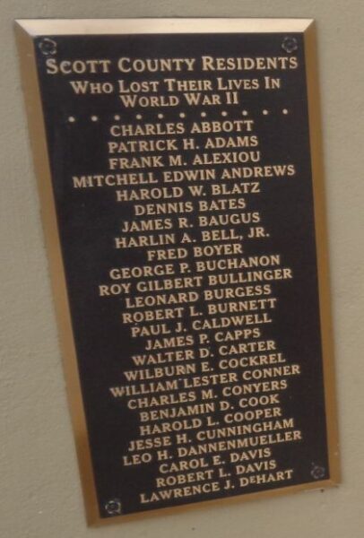 SCOTT COUNTY WAR VETERANS MEMORIAL PLAQUE C