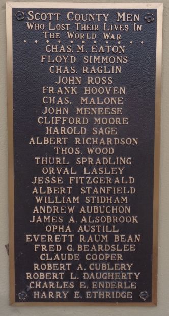 SCOTT COUNTY WAR VETERANS MEMORIAL PLAQUE A