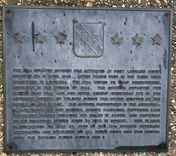 75TH INFANTRY DIVISION WAR MEMORIAL PLAQUE