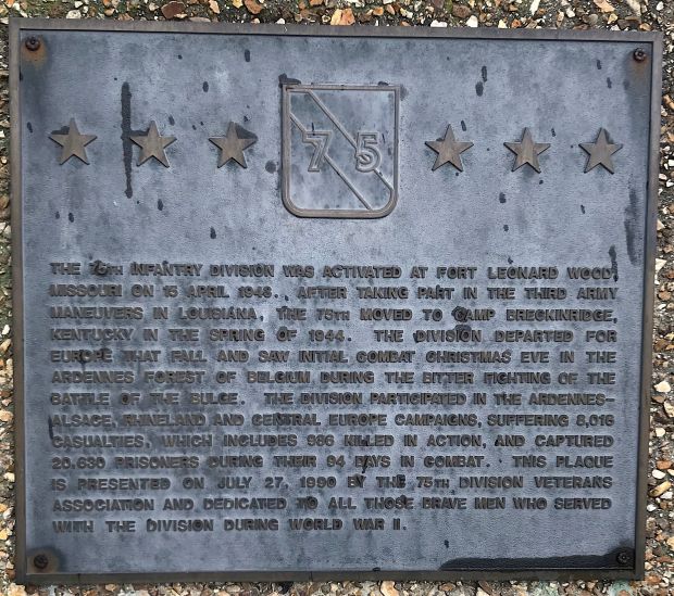 75TH INFANTRY DIVISION WAR MEMORIAL PLAQUE