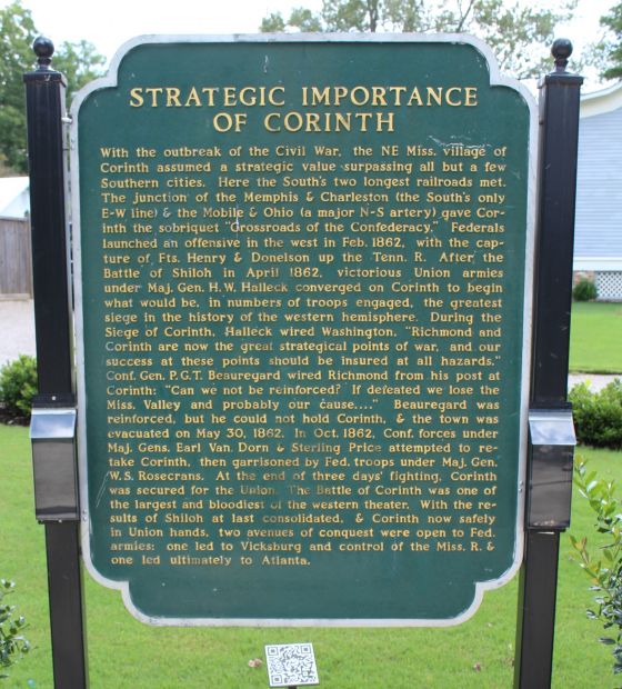 STRATEGIC IMPORTANCE OF CORINTH WAR MEMORIAL MARKER