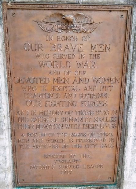 YPSILANTI PATRIOTIC SERVICE LEAGUE WAR MEMORIAL PLAQUE