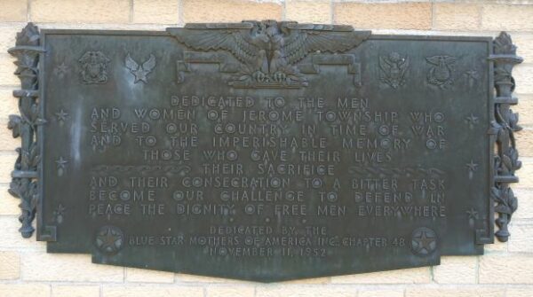 JEROME TOWNSHIP WAR VBTERANS PLAQUE