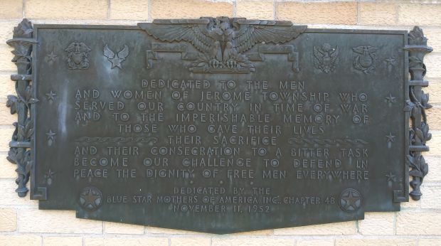 JEROME TOWNSHIP WAR VBTERANS PLAQUE