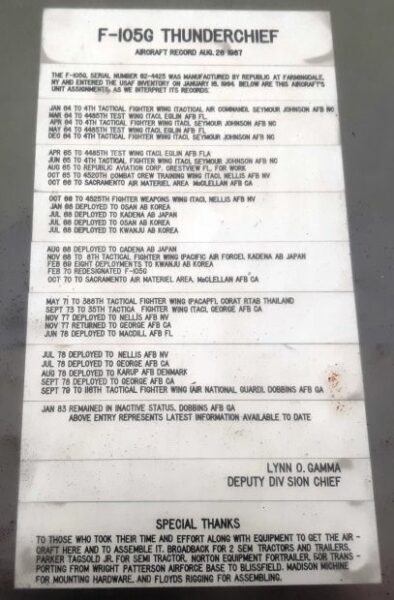 F-105G THUNDERCHIEF MEMORIAL AIRCRAFT PLAQUE