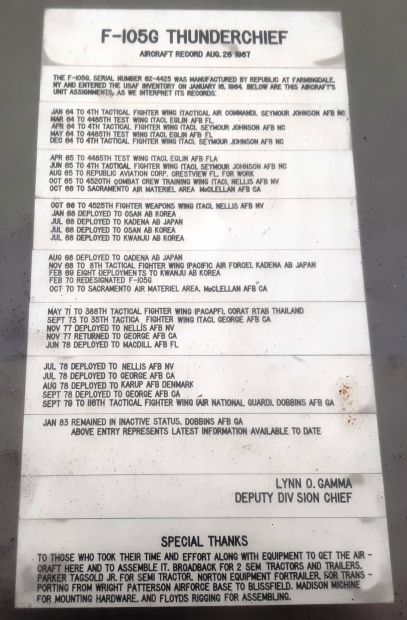F-105G THUNDERCHIEF MEMORIAL AIRCRAFT PLAQUE