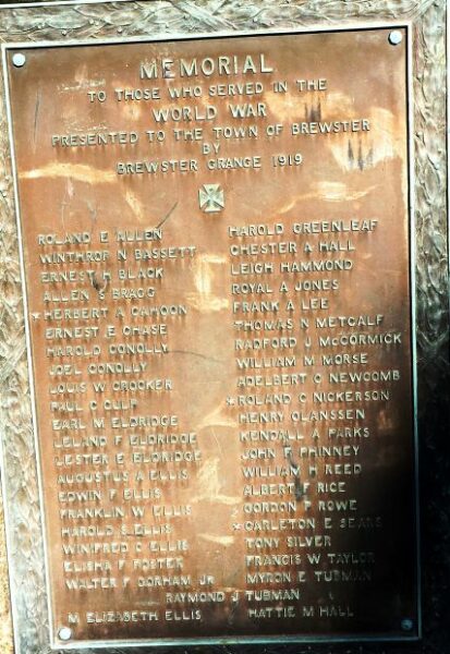 TOWN OF BREWSTER WORLD WAR I MEMORIAL PLAQUE