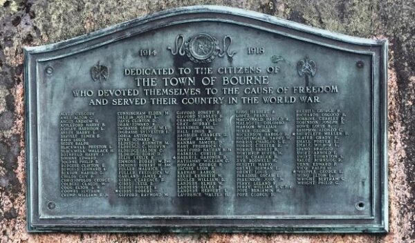 TOWN OF BOURNE WORLD WAR I MEMORIAL PLAQUE