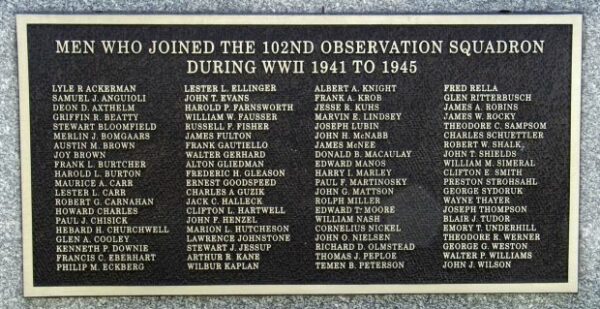 102ND. OBSERVATION SQUADRON WAR MEMORIAL PLAQUE A