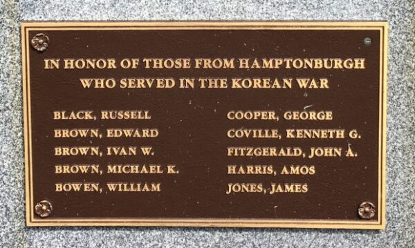 HAMPTONBURGH KOREAN WAR MEMORIAL PLAQUE