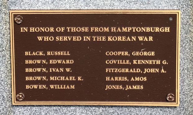 HAMPTONBURGH KOREAN WAR MEMORIAL PLAQUE