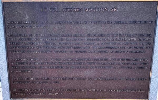 LT. COL. STEPHEN MOULTON, SR., REVOLUTIONARY WAR MEMORIAL PLAQUE