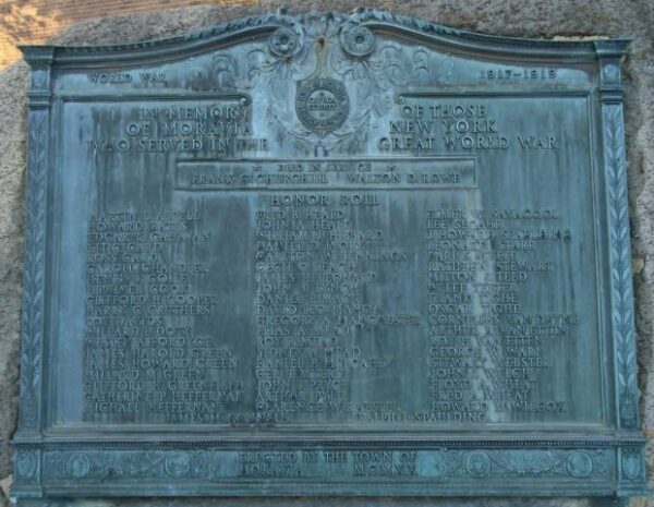 MORAVIA NEW YORK GREAT WORLD WAR MEMORIAL PLAQUE