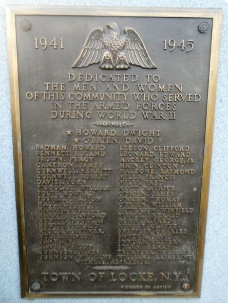 TOWN OF LOCKE WAR VETERANS MEMORIAL PLAQUE B
