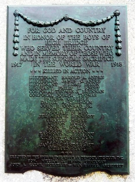 HIGH BRIDGE WORLD WAR MEMORIAL PLAQUE