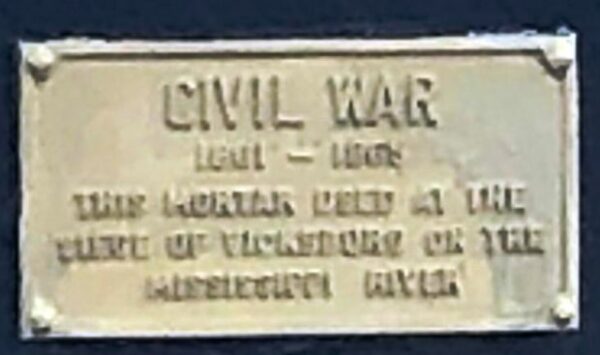 CIVIL WAR MORTAR USED AT SIEGE OF VICKSBURG MEMORIAL PLAQUE
