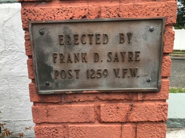 FRANK D. SAYRE POST 1259 V.F.W. MEMORIAL PLAQUE A