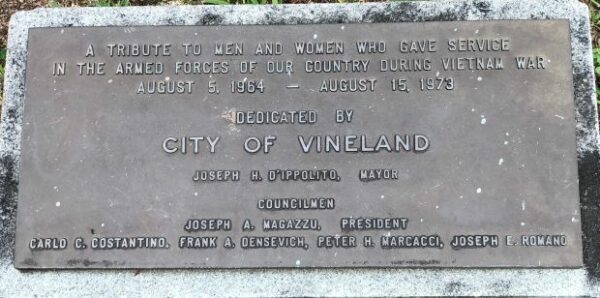 CITY OF VINELAND VIETNAM WAR VETERANS MEMORIAL PLAQUE