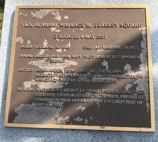 VICE ADMIRAL WALLACE M. BEAKLEY SQUARE MEMORIAL PLAQUE