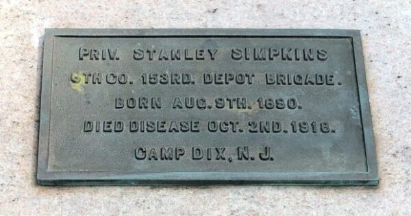 PRIV. STANLEY SIMPKINS WAR MEMORIAL PLAQUE