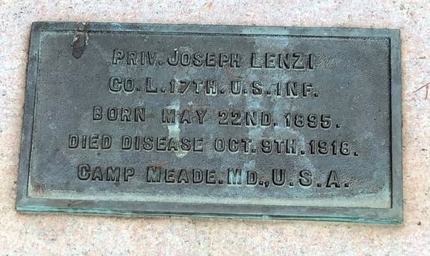 PRIV. JOSEPH LENZI WAR MEMORIAL PLAQUE