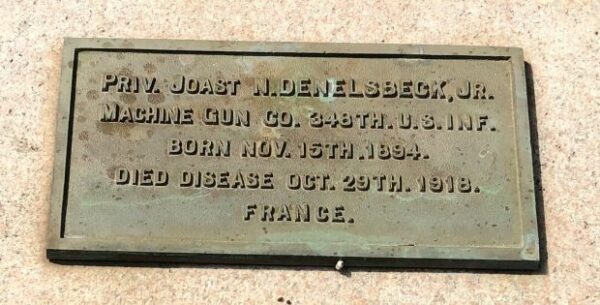 PRIV. JOAST N. DENELSBECK, JR WAR MEMORIAL PLAQUE