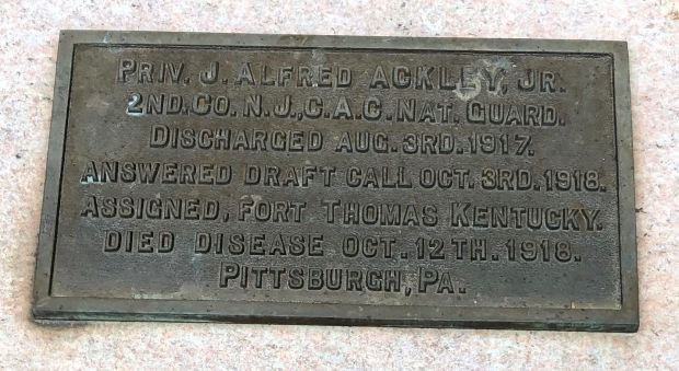 PRIV. J. ALFRED ACKLEY, JR. WAR MEMORIAL PLAQUE