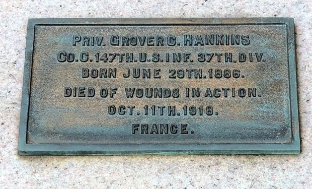 PRIV. GROVER C. HANKINS WAR MEMORIAL PLAQUE