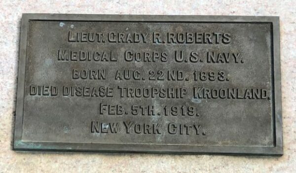 LIEUT. GRADY R. ROBERTS WAR MEMORIAL PLAQUE