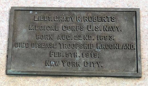 LIEUT. GRADY R. ROBERTS WAR MEMORIAL PLAQUE