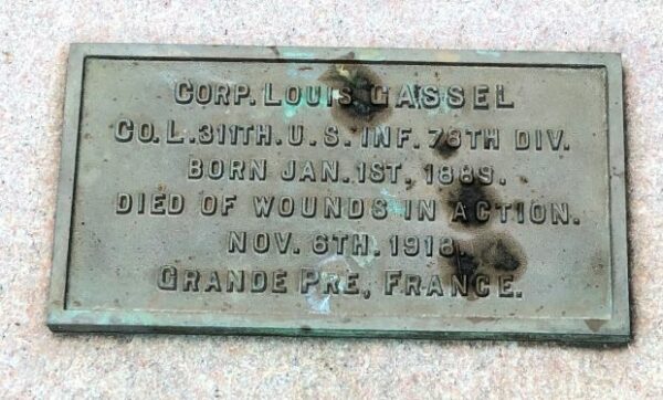 CORP. LOUIS GASSEL WAR MEMORIAL PLAQUE