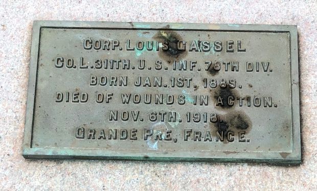 CORP. LOUIS GASSEL WAR MEMORIAL PLAQUE