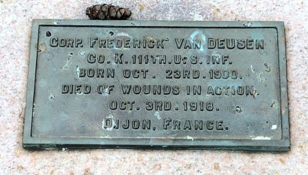 CORP. FREDERICK VAN DEUSEN WAR MEMORIAL PLAQUE