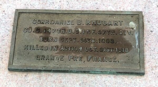 CORP. DANIEL B. RHUBART WAR MEMORIAL PLAQUE