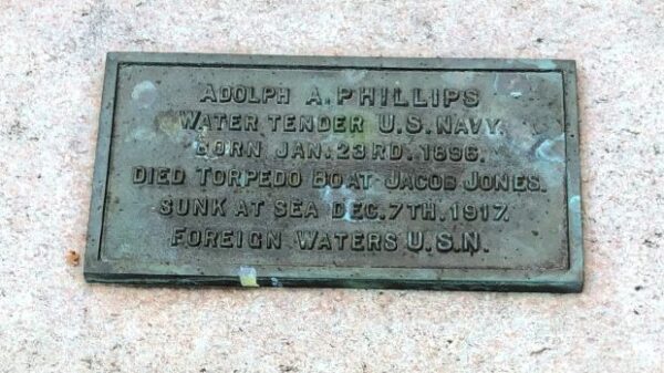 ADOLPH A. PHILLIPS WAR MEMORIAL PLAQUE