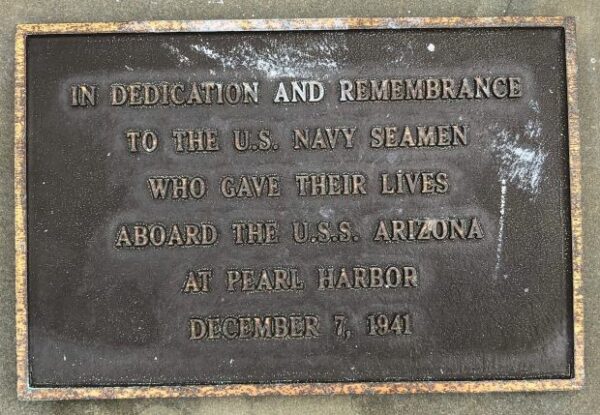 OCEAN CITY U.S.S. ARIZONA WAR MEMORIAL PLAQUE