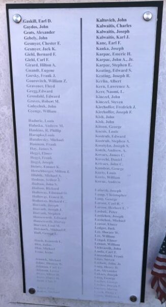 ROEBLING ROLL OF HONOR MEMORIAL PANEL B