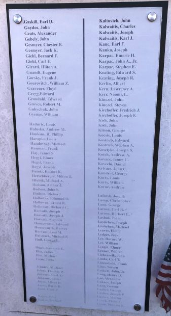ROEBLING ROLL OF HONOR MEMORIAL PANEL B