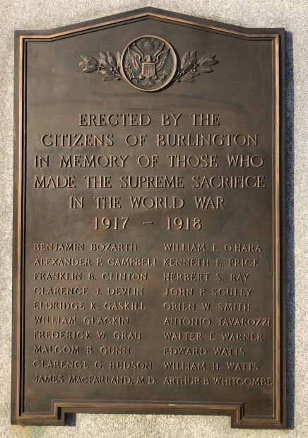 BURLINGTON, NJ WORLD WAR MEMORIAL PLAQUE