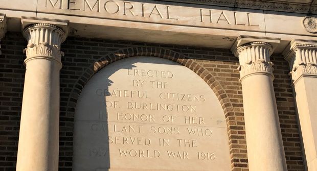 BURLINGTON WORLD WAR MEMORIAL HALL DEDICATION STONE