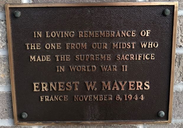 ERNEST W. MAYERS WAR MEMORIAL PLAQUE