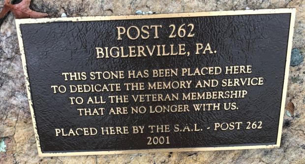 POST 262 BIGLERVILLE, PA. VETERANS MEMORIAL PLAQUE
