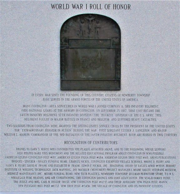 COVINGTON-AREA WORLD WAR I MEMORIAL FRONT