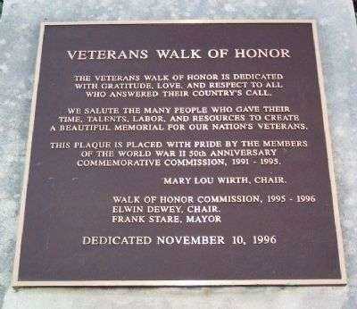 VETERANS WALK OF HONOR MEMORIAL PLAQUE