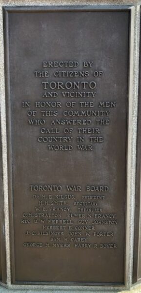TORONTO’S SOLDIERS AND SAILORS MOMUNENT PLAQUE A